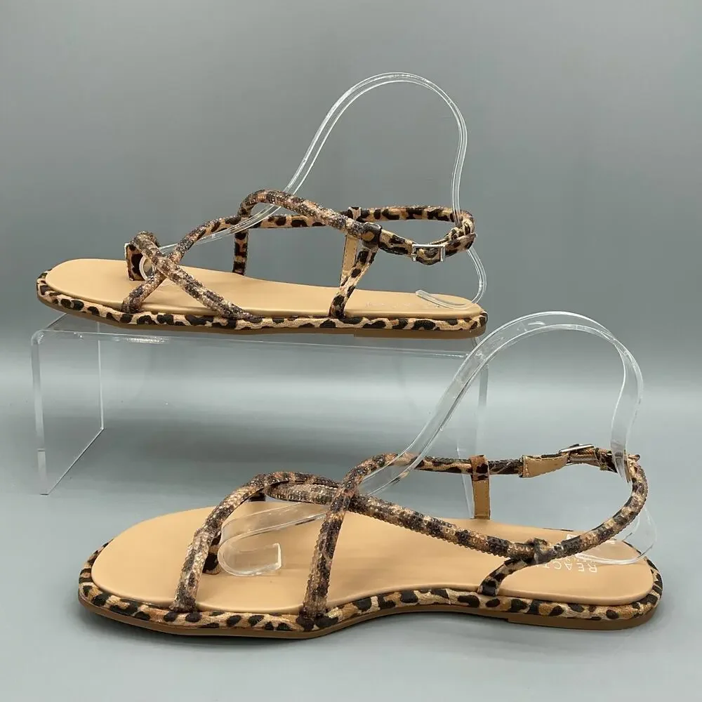 NEW Kenneth Cole Reaction Women’s Waltz Strappy Flat Sandals Leopard Size 8M